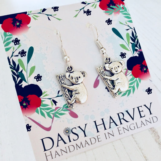 Koala Earrings, Koala Jewellery, Koala Jewelry, Animal Jewellery, Animal Earrings, Nature Gift, Koala Lover Gift Ideas, Cute Koala Jewelry.